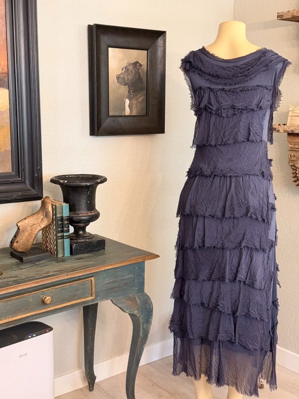 Gigi Moda "SIENA" Layered Silk over Stretch Viscose Midi in length DRESS - Picture 8 of 9